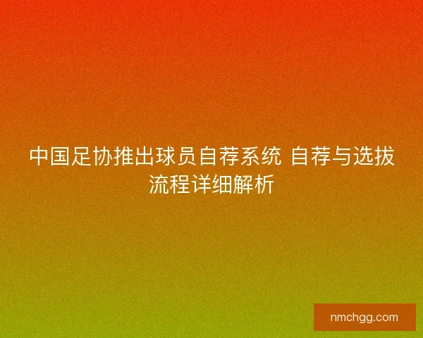 中国足协推出球员自荐系统 自荐与选拔流程详细解析 中国足协推出球员自荐系统 自荐与选拔流程详细解析